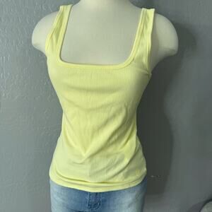 Fabletics Daily Rib Square Neck Tank, Yellow, M